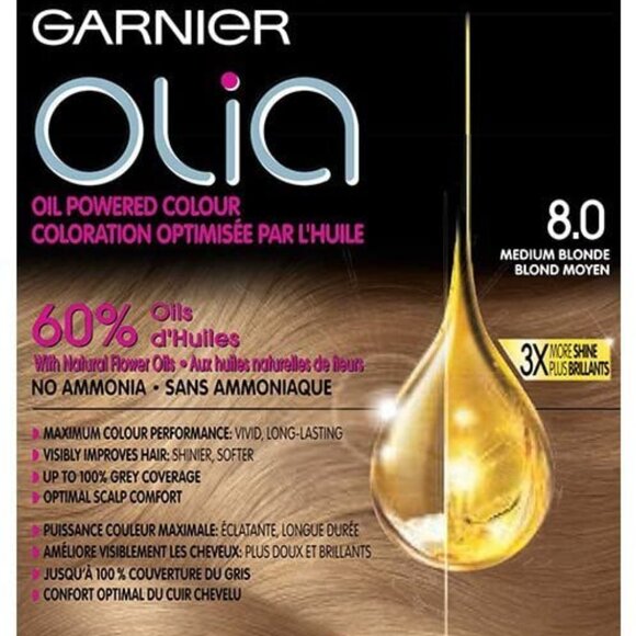 Garnier Olia Permanent Oil Powered Hair Color, 8.0 Medium Blonde - Picture 1 of 8